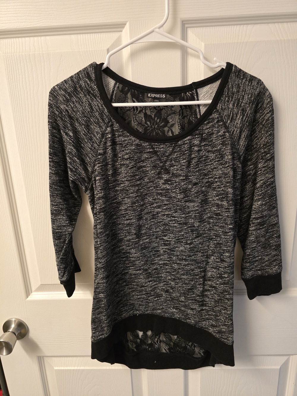 Express Women’s Black Heather Lace-Back Knit Top